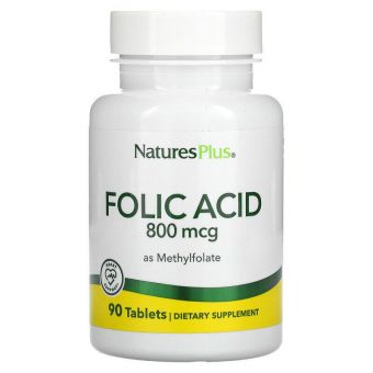 Фолиевая кислота (метилфолат), Folic Acid, Nature's Plus, 800 мкг, 90 таблеток