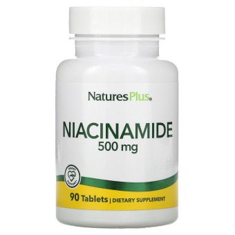 Ниацинамид, Niacinamide, Nature's Plus, 500 мг, 90 таблеток