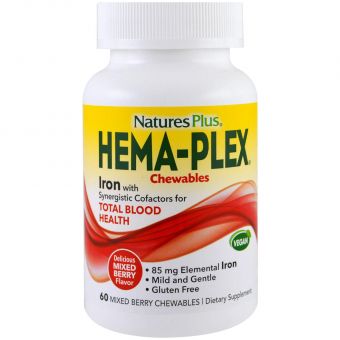 Вітамінно-мінеральний комплекс з ягідним смаком, Hema-Plex, Nature's Plus, суміш ягід, 60 жувальних таблеток