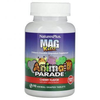 Магний для детей, Children's Magnesium, Nature's Plus, Animal Parade, вкус вишни, 90 жевательных конфет в форме животных