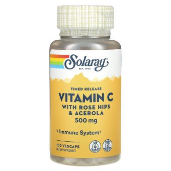 Вітамін С, Vitamin C, Solaray, двофазне вивільнення, 500 мг, 100 капсул