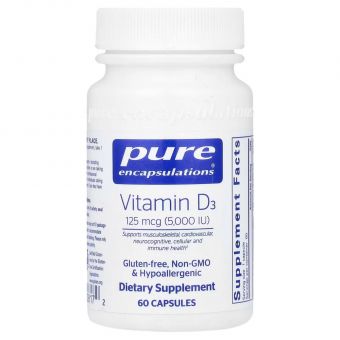 Вітамін Д3, Vitamin D3, Pure Encapsulations, для підтримки здоров'я кісток, суглобів, грудей, простати, серця, товстої кишки та імунітету, 5,000 МО, 60 капсул