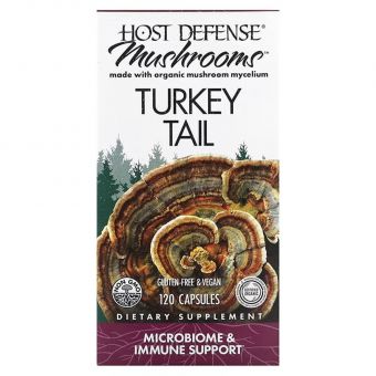 Траметес разноцветный, Turkey Tail, Fungi Perfecti, Host Defense, поддержка иммунитета, 120 вегетарианских капсул