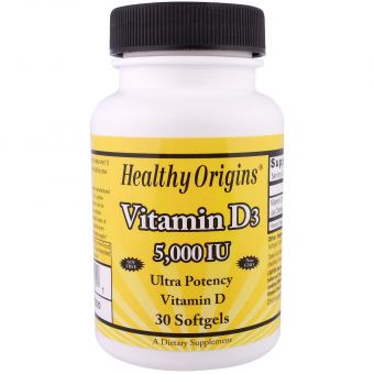 Витамин D3, Vitamin D3, Healthy Origins, 5000 МЕ, 30 кап.