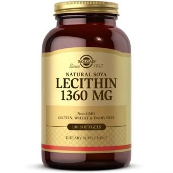 Лецитин соєвий, Soya Lecithin, Solgar, натуральний, 1360 мг, 100 гелевих капсул