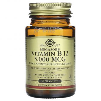 Вітамін В12 (ціанокобаламін), Vitamin B12, Solgar, сублінгвальний, 5000 мкг, 30 таблеток