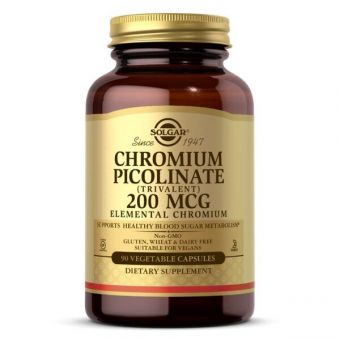 Хром піколінат, Chromium Picolinate, Solgar, 200 мкг, 90 вегетаріанських капсул