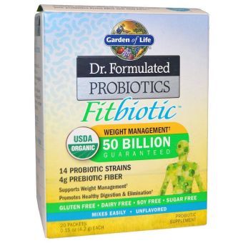 Пробиотики, Probiotics Fitbiotic, Garden of Life, органик, без ароматизаторов, 20 пакетиков по 4,2 г