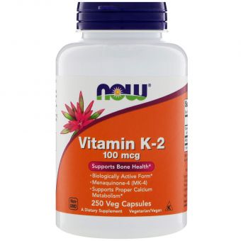 Витамин К2, Vitamin K2, Now Foods, 100 мкг, 250 капсул