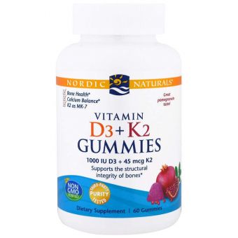 Витамин Д3 и К2, Vitamin D3 + K2, Nordic Naturals, вкус граната, 60 жевательных конфет