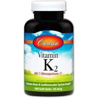 Витамин К-2 (менахинон), Vitamin K2 MK-7, Carlson, 45 мкг, 180 гелевых капсул