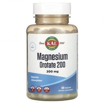 Оротат магния, Magnesium Orotate 200, KAL, 200 мг, 120 вегетарианских капсул (50 мг на капсулу)