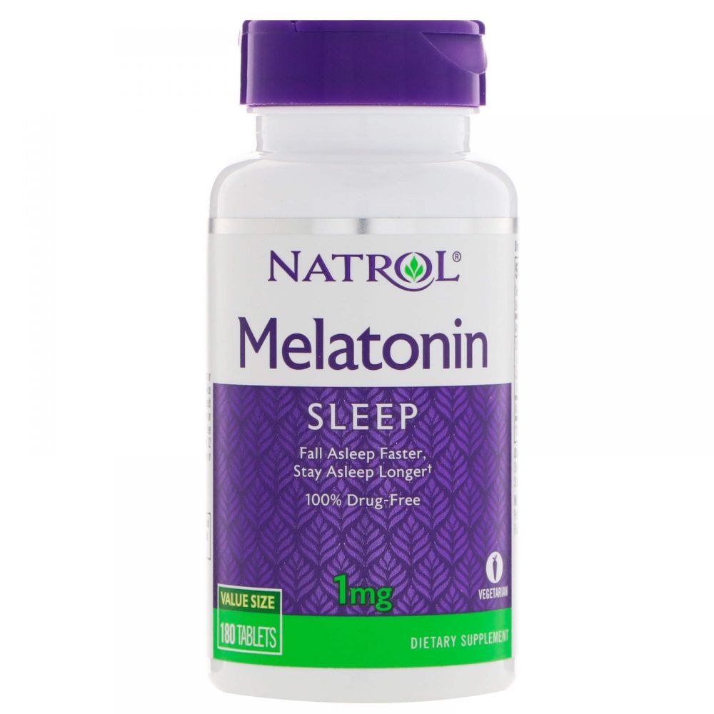 Мелатонин, Melatonin, Natrol, 1 мг, 180 таб.