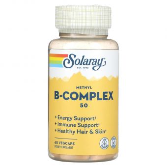 Витамины группы В, Methyl B-Complex 50, Solaray, 60 вегетарианских капсул