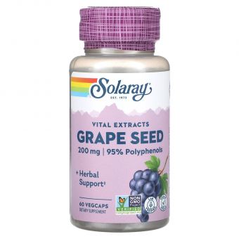 Экстракт виноградных косточек, Grape Seed, Solaray, 200 мг, 60 вегетарианских капсул