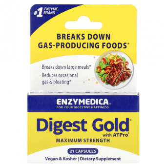 Пищеварительные ферменты, Digest Gold with ATPro, Enzymedica, 21 капсула