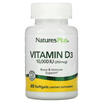 Вітамін D3, Vitamin D3, Nature's Plus, 10 000 МО (250 мкг), 60 капсул