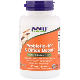 Пробиотик-10 с Bifido Boost, Probiotic-10, Now Foods, 25 млрд КОЕ, 90 вегетарианских капсул