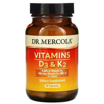 Витамины Д3 и К2, Vitamins D3 & K2, Dr. Mercola, 5,000 МЕ, 90 капсул