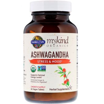 Ашваганда, Ashwagandha, Garden of Life, MyKind Organics, стрес і настрій, 60 таблеток