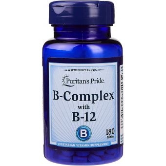 Витамины группы В, Vitamin B-Complex and Vitamin B-12, Puritan's Pride, 180 таблеток