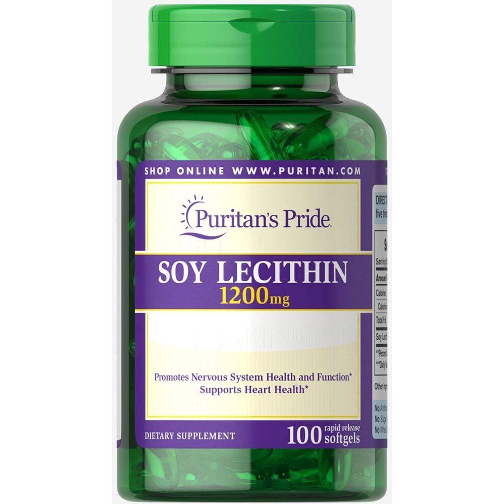 Лецитин из сои, Soy Lecithin, Puritan's Pride, 1200 мг, 100 гелевых капсул