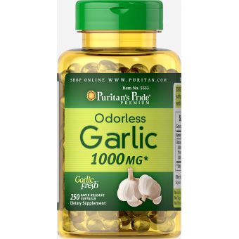 Часник, Odorless Garlic, Puritan's Pride, без запаху, 1000 мг, 250 капсул