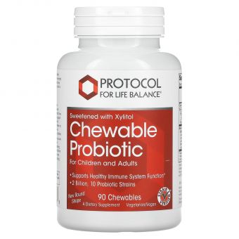 Жувальні пробіотики, Chewable Probiotic, Protocol for Life Balance, для дітей та дорослих, 2 млрд, 90 жувальних таблеток