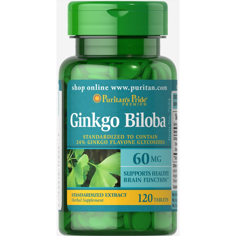 Гінкго білоба екстракт, Ginkgo Biloba Standardized Extract, Puritan's Pride, 60 мг, 120 таблеток