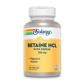 Бетаин HCl + пепсин, HCL with Pepsin, Solaray, 250 мг, 180 капсул