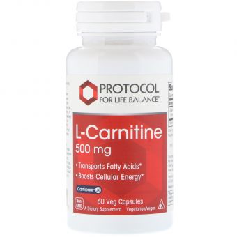 L-карнітин, L-Carnitine, Protocol for Life Balance, 500 мг, 60 кап.