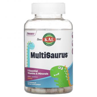 Мультивитамины и минералы для детей, MultiSaurus Vitamins & Minerals, KAL, Dinosaurs, вкус ягод, апельсина и винограда, 90 жевательных конфет