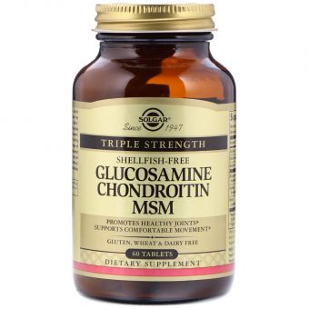 Глюкозамин хондроитин МСМ, Glucosamine Chondroitin MSM, Solgar, тройная сила, 60 таблеток