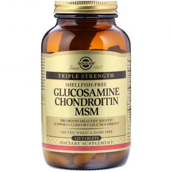 Глюкозамин хондроитин МСМ, Glucosamine Chondroitin MSM, Solgar, тройная сила, 120 таблеток