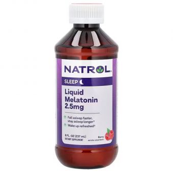 Мелатонин, Liquid Melatonin, Natrol, жидкий, вкус ягод, 2,5 мг, 237 мл