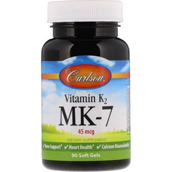 Витамин K2 MK-7, Vitamin K2 MK-7, Carlson, 45 мкг, 90 гелевых капсул