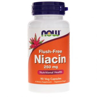 Ниацин (Витамин В3), Flush-Free Niacin, Now Foods, без покраснения, 250 мг, 90 вегетарианских капсул