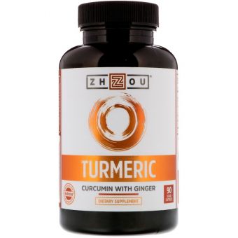 Куркума + імбир, Turmeric, Zhou Nutrition, 90 вегетаріанських капсул