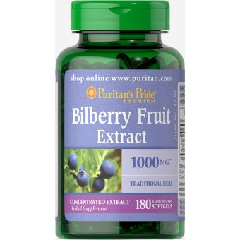 Чорниця, Bilberry, Puritan's Pride, 180 капсул