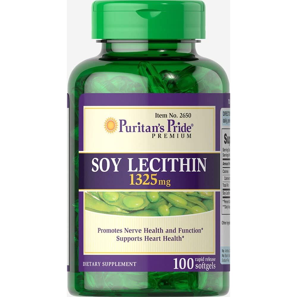 Лецитин из сои, Soy Lecithin, Puritan's Pride, 1325 мг, 100 гелевых капсул