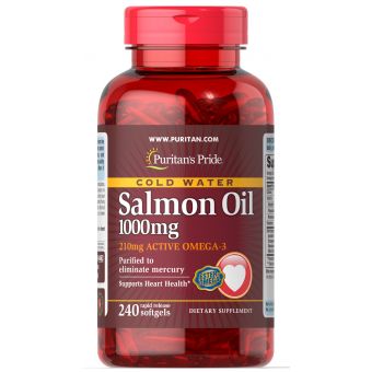 Жир лосося Омега-3, Omega-3 Salmon Oil, Puritan's Pride, 1000 мг (210 мг активного омега-3), 240 капсул