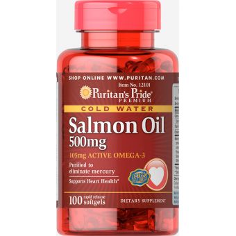 Жир лосося Омега-3, Omega-3 Salmon Oil, Puritan's Pride, 500 мг (105 мг активного омега-3), 100 капсул