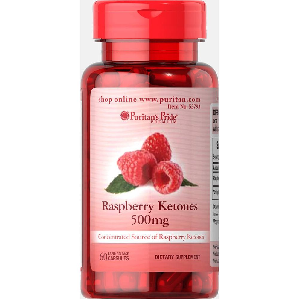 Малиновые кетоны,  Raspberry Ketones, Puritan's Pride, 500 мг, 60 гелевых капсул