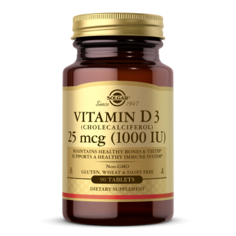 Вітамін Д3 (холекальциферол), Vitamin D3, Solgar, 25 мкг (1000 МО), 90 таблеток