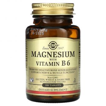 Магний с витамином В-6, Magnesium with Vitamin B6, Solgar, 100 таблеток