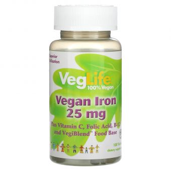 Залізо рослинного походження, Vegan Iron, VegLife, 25 мг, 100 таблеток