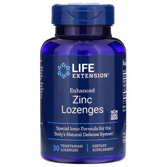 Цинк льодяники, Enhanced Zinc Lozenges, Life Extension, 30 льодяників