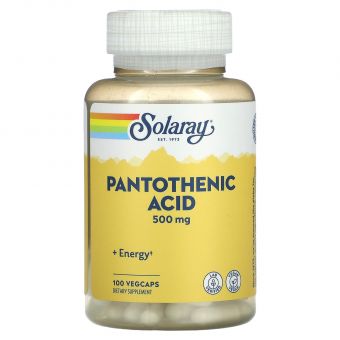 Пантотеновая кислота, Pantothenic Acid, Solaray, 500 мг, 100 вегетарианских капсул