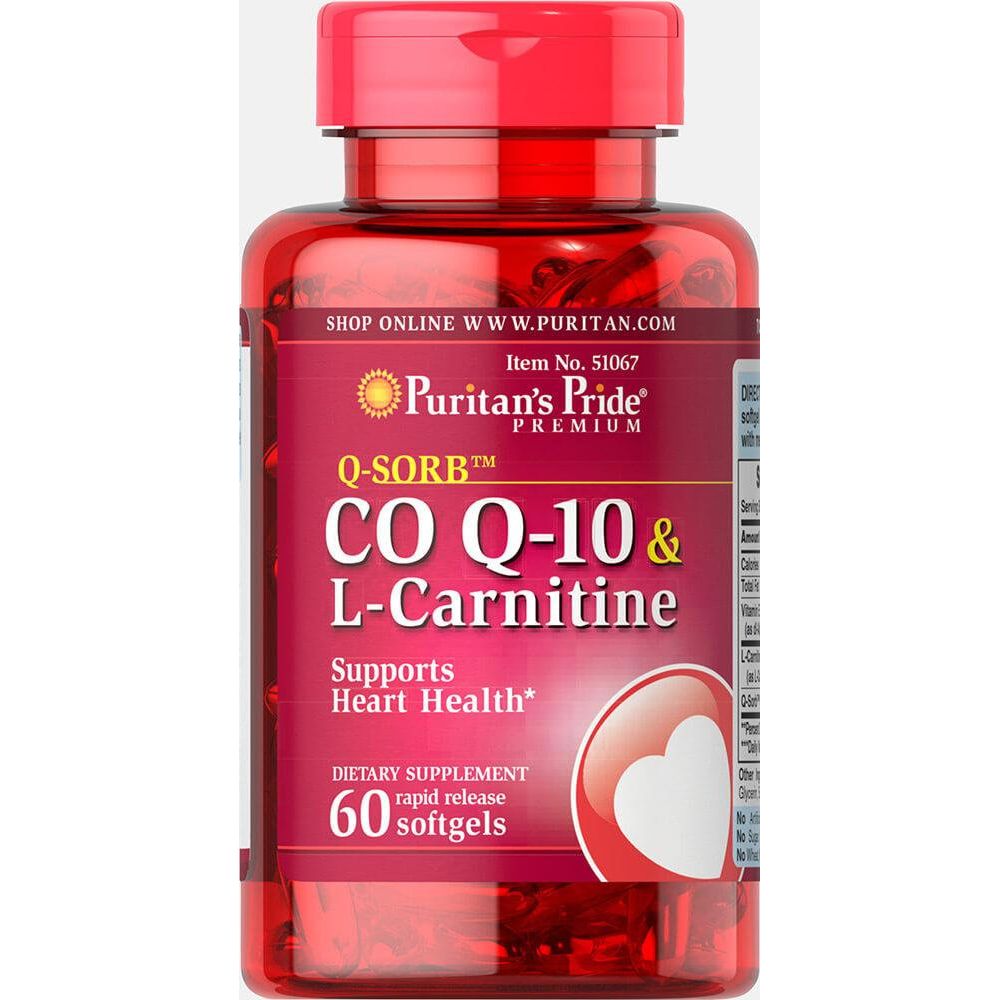 Коэнзим Q-10 + L-карнитин, Q-SORB™ Co Q-10 plus L-Carnitine, Puritan's Pride, 30/200 мг, 60 капсул