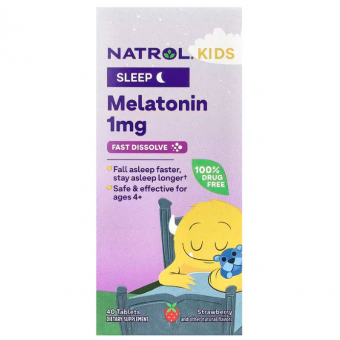 Мелатонин для детей со вкусом клубники, Kids Melatonin, Natrol, 40 таблеток